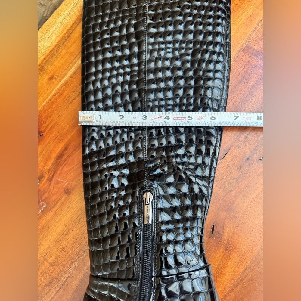Vince Camuto Pelsna Island Black Croc Embossed Pointed Toe Stiletto Boots Sz 7.5 - Picture 8 of 9